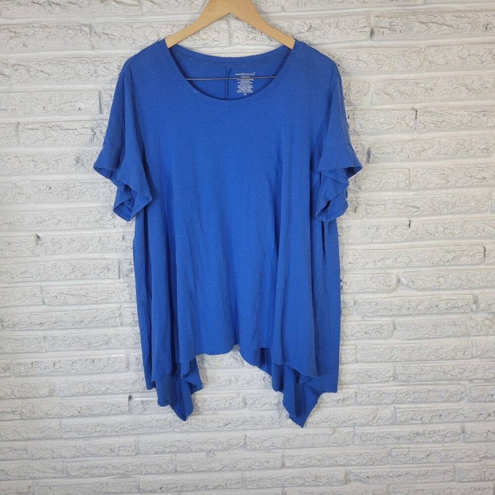 Westbound 3X Blue Tee Short Sleeve Crew Neck Asymmetric Cotton Blend BLU119E